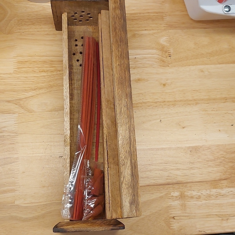 New Unused Hand Carved Ornate Wooden Incense Holder